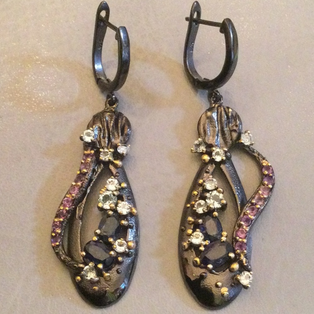 Elegant Genuine Sapphire Earrings with Garnets & Topaz
